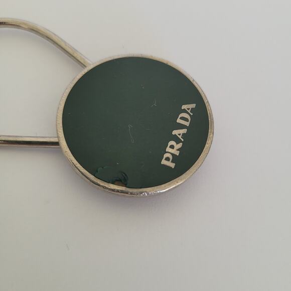 Auth PRADA Silver Black Hardware Bag Charm Key Ring Fob Logo Round - Picture 5 of 7